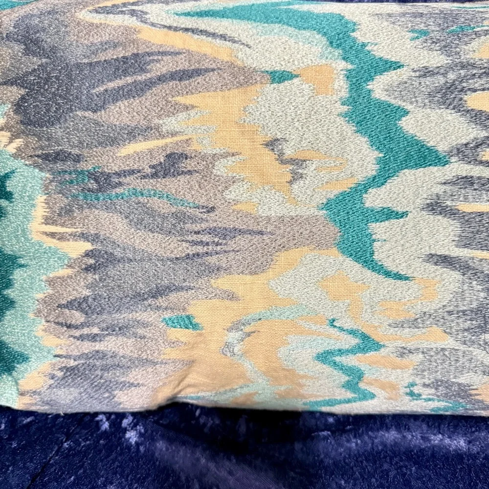 Seismic Pattern Sofa/Chair Lumbar Woven Pillow‎ in Peach, Teal, Silver, Cream